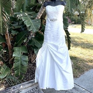 Mori Lee ruched strapless mermaid  gown with train